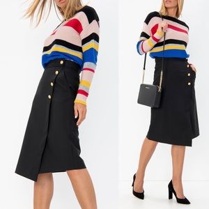 GERARD DAREL black wool asymmetrical button buttoned tea skirt 36